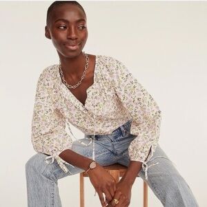 J. Crew Tie-sleeve button-front cotton poplin top meadow floral Romantic Cottage